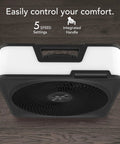 High Velocity Box Fan With Removable Grille, 5 Speed Settings, Killer Airflow, durable design in ice white with handle on floor