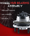 Front Wheel Bearing And Hub Assembly For 2004-2012 Chevy Malibu, 2008-2010 Chevy Cobalt HHR, 2005-2010 Pontiac G6, 2007-2009 Saturn Aura, 5 Lug With ABS, 513214 Wheel Hub Replacement, Easy Bolt On Upgrade For A Smooth Ride, product illustration with features listed