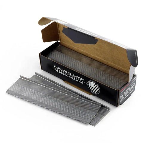 Open box of 16 Gauge 1-3/4 Inch L-Cleat Nails For Hardwood Flooring Case Of Five Boxes Containing 1,000 Nails Each Total Five Thousand Nails
