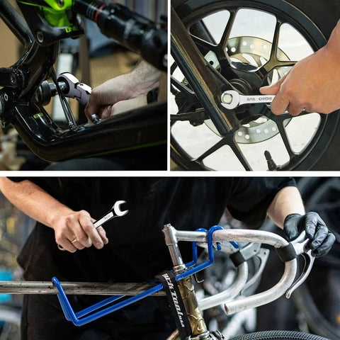 14mm Flexible Gear Wrench With 12 Point Flex Head For Tight Spaces in use on bicycles and motorcycle wheels