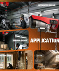 Electric hoist winch with 440 lb capacity, 110V, red unit with remote, for material handling in garage or warehouse.