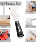 10 In 1 Painters Tool Scraper Knife For Paint Removal Putty Spackle Woodworking With Rust Resistant Blade And Wood Grip shown in various uses
