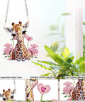 Diamond Painting Hanging Pendant Kit For Adults with giraffe design, includes DIY acrylic rhinestone sun catcher for window decor.