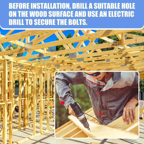 Person using electric drill for installing Heavy Duty Wood Lag Screws Kit Three Eighths Inch By Three Inches Hex Head Lag Bolts