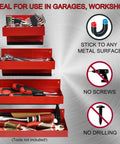 4 Piece Magnetic Tool Tray Set With Red Metal Trays And Strong Magnets For Van Workshop Storage And Garage Toolbox Organization