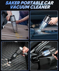 Person using Cordless Handheld Car Vacuum Cleaner 15000 Pa High Power With Brushless Motor And Blower on car seat and dashboard