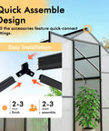 Walk In Outdoor Greenhouse Kit 8 By 14 Feet with easy installation and aluminum frame visible, showing assembly steps.