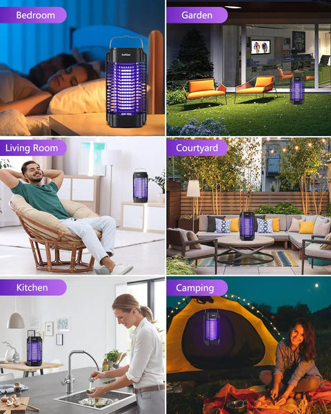 Outdoor And Indoor Mosquito Zapper Electric Insect Killer used in various settings like bedroom, garden, living room, and more