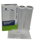 GE Appliances reverse osmosis replacement filter set with two cylindrical filters and instruction sheet.