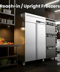 Totally Legit Commercial Upright Freezer Refrigerator Combo With Dual Temp Zones And 36 Cubic Feet Of Hella Spacious Stainless Storage in kitchen.