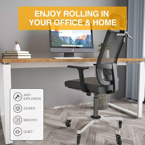 Office chair with Heavy Duty Gas Lift Cylinder Replacement For Office Chairs Universal 50mm 2 Inch Fit Class 4, against desk.