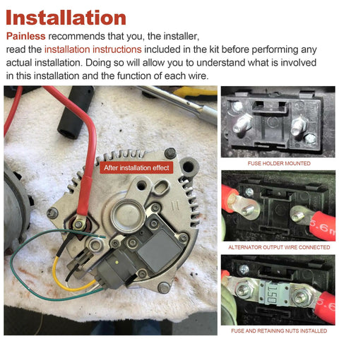 3G Alternator Conversion Harness Kit With Heavy Gauge Wiring For Ford F Series 1984 Upgrades From 1G And 2G To 3G Prewired 3 Pin ASI D Shaped Connector Simple Install For F 150 F 250 Super Duty Ranger Bronco Mustang Electrical System Upgrade, alternator with wiring connections displayed during installation.