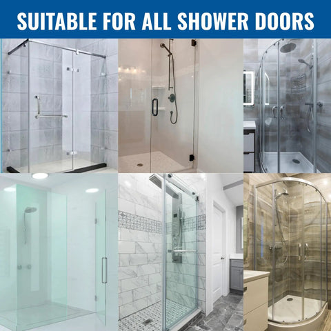 Bulletproof Leak Blocker For Frameless Shower Door Side Seal Strip With H Jamb Vinyl Insert 95 Inch Long Ultra Clear Pvc showcased in various shower door setups.