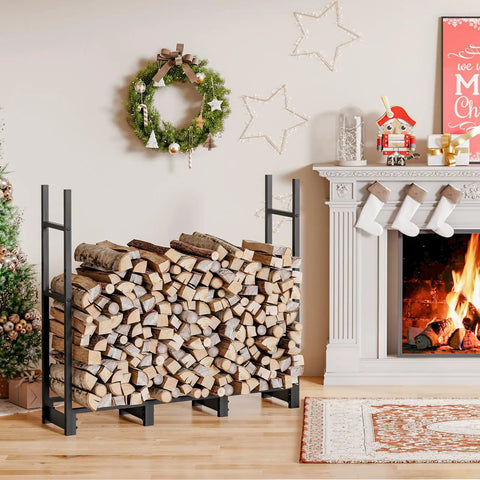 Adjustable Firewood Rack With Weatherproof Cover For Indoor And Outdoor Use Beefy Metal Frame Keeps Firewood Dry And Organized
