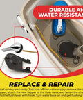 Front Mount Chrome Toilet Handle Replacement Kit with 2 Inch Universal Flapper and Stainless Steel Flapper Chain in tank