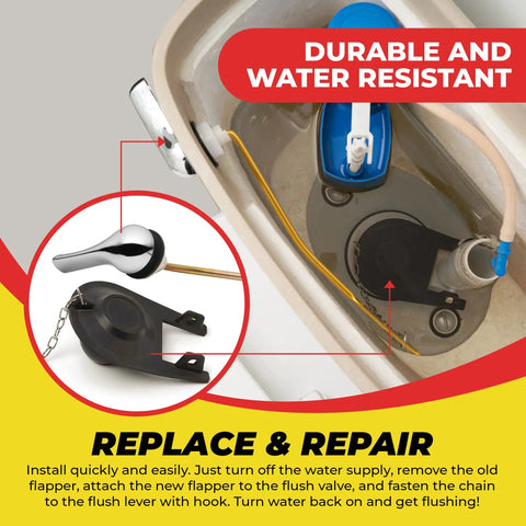 Front Mount Chrome Toilet Handle Replacement Kit with 2 Inch Universal Flapper and Stainless Steel Flapper Chain in tank