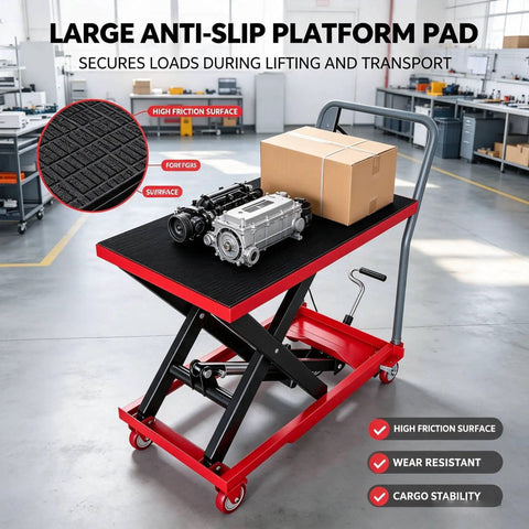 Manual Hydraulic Scissor Lift Table Cart Providing 330 Lb Capacity Plus 28.5 Inch Max Rise Smooth Heavy Duty Workhorse Built Tough To Handle Any Garage Job Without Breaking A Sweat