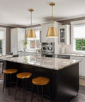 Kitchen with Derose Transitional One Light Indoor Pendant Light In Brushed Brass Finish That Works With Sloped Ceilings Modern Home Fixture With Adjustable Rods For Custom Height And Easy Installation over island