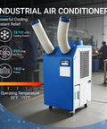 Heavy Duty Portable Air Conditioner 18700 BTU Rock Solid Spot Cooler for workshop with dual exhaust vents and control panel.