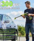Top Shelf Cordless Handheld Washer With Brushless Motor Portable Pressure Washer Featuring Hella Strong Water Flow And Three Adjustable Pressure Settings For Cars And Gear in action cleaning a blue car.
