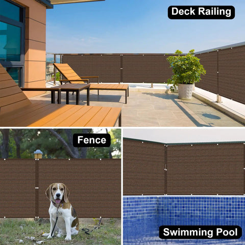 Outdoor Privacy Screen Mesh Windscreen For Balcony And Patio All Weather Weatherproof UV Protected Three By Fifteen Feet Brown Heavy Duty Breathable HDPE Cover For Backyard Deck Fence Railings Garden Pool