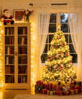 Bright 100 LED String Lights Indoor Outdoor 33 Ft With 8 Modes Warm White Plug In Connectable on Christmas tree in living room
