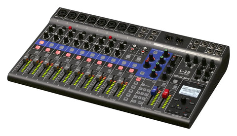 LiveTrak L12 Mixer Multitrack Recorder For Musicians And Podcasters 12 Input 14 Channel USB Audio Interface angled view