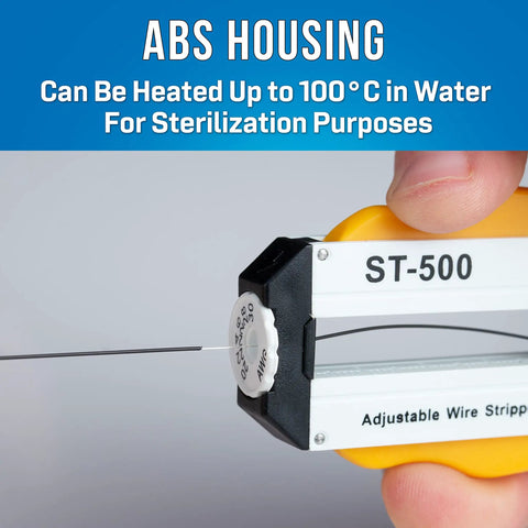 Adjustable Precision Wire Stripper For 20-30 AWG With Length Stop showing ABS housing and blade detail