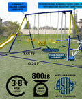 Ultimate Backyard Swing Set With 5 Ft Wave Slide, Two Swings, Glider, Teeter Totter, Standing Swing, 6.1 Ft Steel Frame
