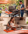 Silicone Grill Mat For Blackstone 16x11.5 Inch Non Slip Tool Mat With Sauce Drip Pad in use for BBQ and kitchen grilling.