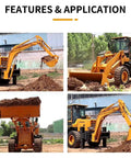 4WD Backhoe Loader With 2.4m Digging Depth, Tractor Loader Digger, Multi Attachments at construction site, excavating soil