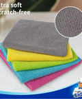 MR.SIGA microfiber cleaning cloths, five-color stack (gray, yellow, lime, blue, pink), 11.8 x 11.8 in