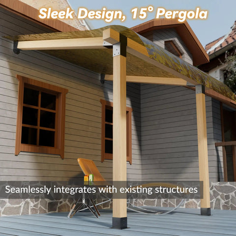 Two Pack Stainless Steel 15 Degree Slanted Roof Pergola Brackets for Wall Mounts 3 Way End Corner Black Outdoor Roof Kit for Pergolas and Firewood Sheds