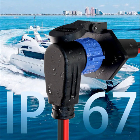 Heavy Duty Trolling Motor Plug And Receptacle Set 50Amp Marine Connector with waterproof housing, ideal for boating and fishing.