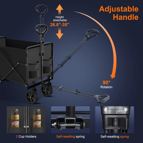 Image showing the Heavy Duty Collapsible Wagon With 380 Lb Capacity featuring an adjustable handle and compact fold.