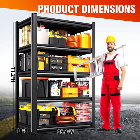 Heavy Duty Adjustable Garage Shelving Unit With 5 Tier Steel Racks No Fuss Quick Install Utility Shelves for organization