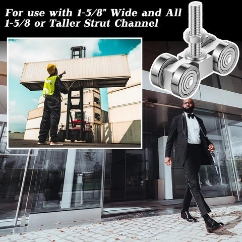 Heavy Duty Track Roller Wheels Trolley Assembly With Silent Welded Rollers And M10 Bolts for 1-5/8 Inch Strut Channel image