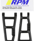 Rear A Arms Black For E Rustler Stampede And Monster Jam RC Cars Durable Nylon Blend Delivers Superior Strength Rigidity And Long Lasting Durability For Harsh Jumps And Rough Terrain displayed in packaging