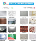 Guidelines showing suitable and unsuitable surfaces for Easy Install 3D Peel And Stick Kitchen Backsplash Tiles Gray Pack Of 6.