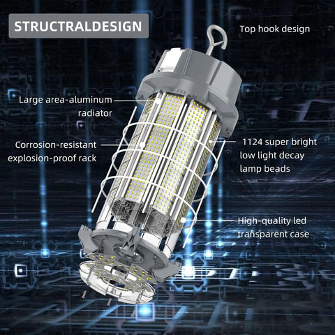 Super Bright 250W LED Temporary Work Light With 37500 Lumens 5000K Cool White Stainless Steel Shield And Heavy Duty Hook structure