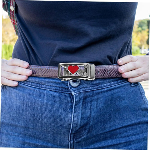 Quick Release Women Belt Buckle For Jeans Auto Buckle Waist Strap Fastener Versatile Fashion Accessory on brown belt.