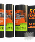 Heavy Duty 3x50ft Weed Barrier Landscape Fabric 3.2oz Geotextile Ground Cover Mat in rolled packaging with installation pins