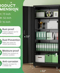 Front view of Beefy Heavy Duty 73 Inch Tall Metal Storage Cabinet On Wheels with lockable doors, adjustable shelves.