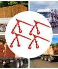 Heavy Duty Lever Chain Binder for Five Sixteenths to Three Eighths Inch Chains, 9200 Lb Working Load Limit, shown on hauling trucks