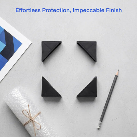 Plastic Triangle Edge Corner Protectors Pack Of 100 Pcs 1.89 X 1.89 X 0.71 Inch on a table with pencil and bubble wrap