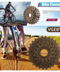 6 Speed Bike Freewheel Set 14T To 28T Threaded Type Mountain Bike Replacement Part, cyclist and close-up of freewheel on sunny trail