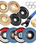 16 Piece Wood Carving Disc Kit For 4 Inch And 4.5 Inch Angle Grinders, variety of discs with 7/8 to 5/8 inch arbor adapters