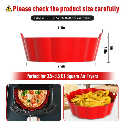 3-Pack Reusable Silicone Air Fryer Liners, 8.5 Inch Fits 3.5 To 8.5 Qt Baskets, Food Grade BPA Free, Nonstick Red Liner