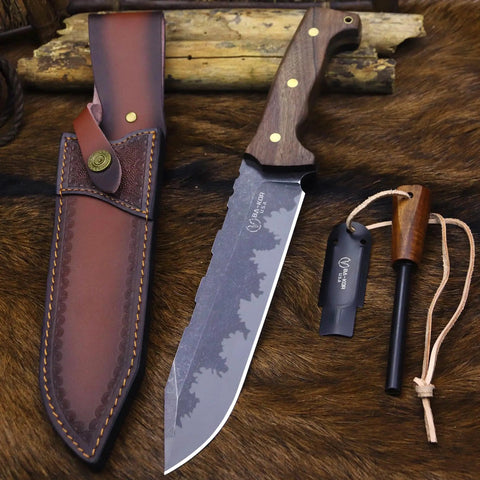 Beefy Fixed Blade Knife With Sheath For Outdoor Hunting Camping And Survival And EDC 6mm Thick Full Tang 21cm Blade Cerium Fire Starter
