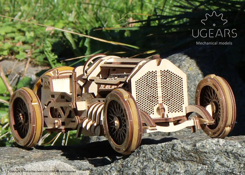 3D Wooden Puzzle Car Kit Inspired By Classic Grand Prix Racer With A Fully Functional V8 Engine, Ultra Detailed U9 Style Mechanical Model You Build And Enjoy, A Hands On Racing Car Project For Adults And Teens, wooden race car side view